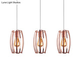 Iron Copper Hanging Lamp With Oval Cage Shade - Industrial Ceiling Fixture 3 Bulbs Stylish Lighting