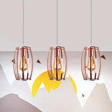 Iron Copper Hanging Lamp With Oval Cage Shade - Industrial Ceiling Fixture 3 Bulbs Stylish Lighting