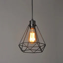 Iron Diamond Hanging Light: Industrial Style Pendant With Bedside Pendulum Black Finish