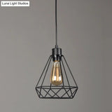 Iron Diamond Hanging Light: Industrial Style Pendant With Bedside Pendulum Black Finish