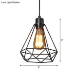 Iron Diamond Hanging Light: Industrial Style Pendant With Bedside Pendulum Black Finish