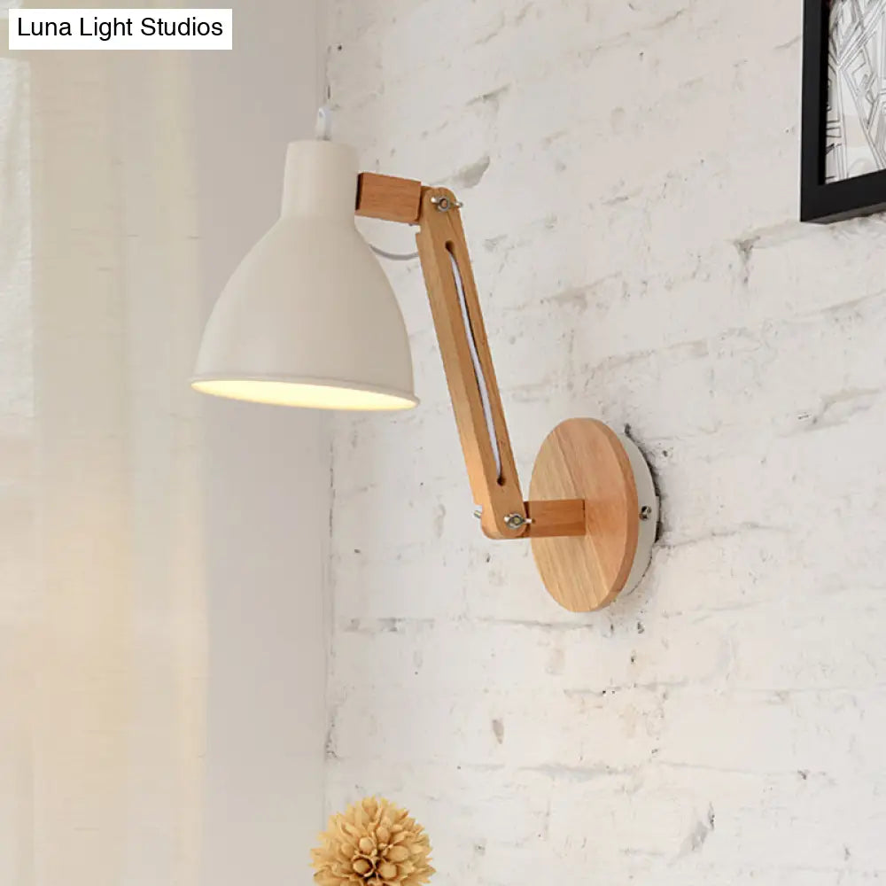 Iron Domed Wall Mounted Lamp: Modern 1 Head Light With Swing Arm And White/Black Finish