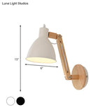 Iron Domed Wall Mounted Lamp: Modern 1 Head Light With Swing Arm And White/Black Finish