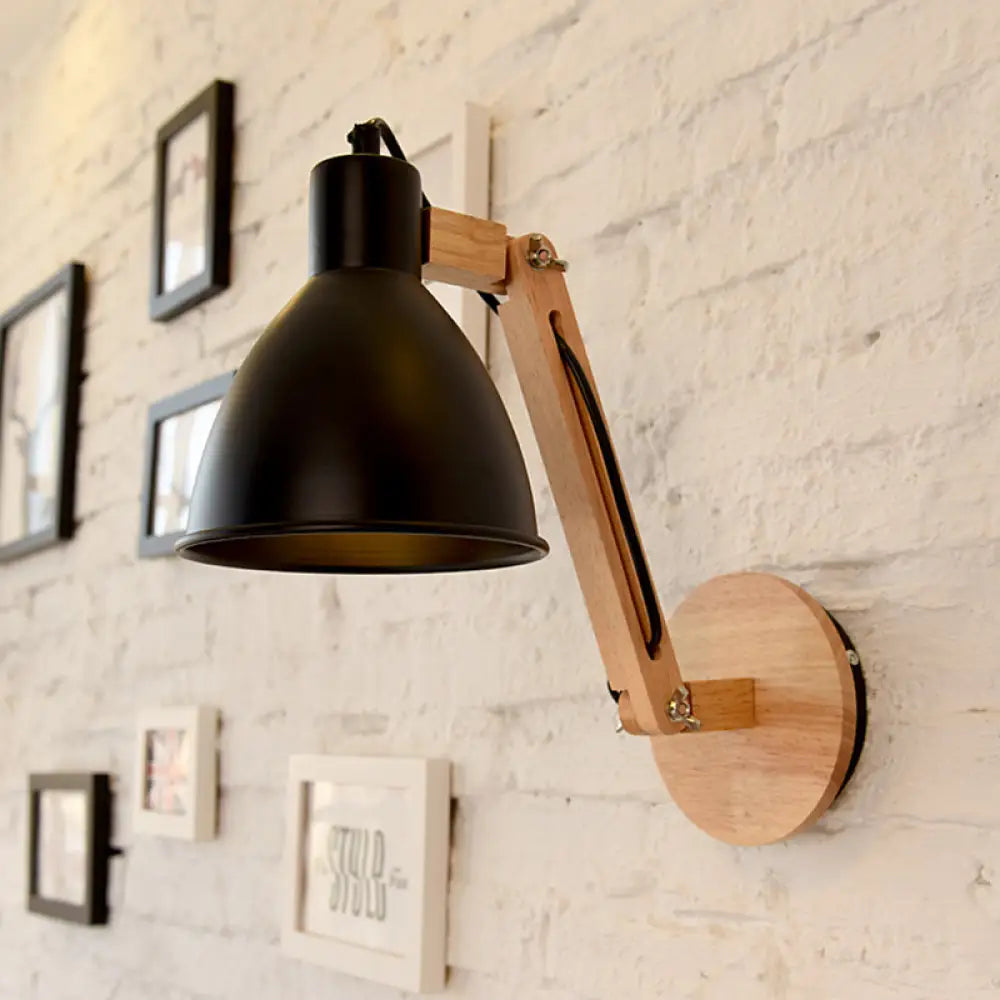 Iron Domed Wall Mounted Lamp: Modern 1 Head Light With Swing Arm And White/Black Finish Black