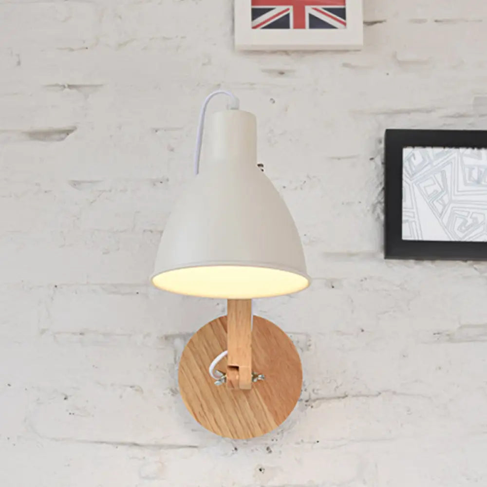 Iron Domed Wall Mounted Lamp: Modern 1 Head Light With Swing Arm And White/Black Finish White