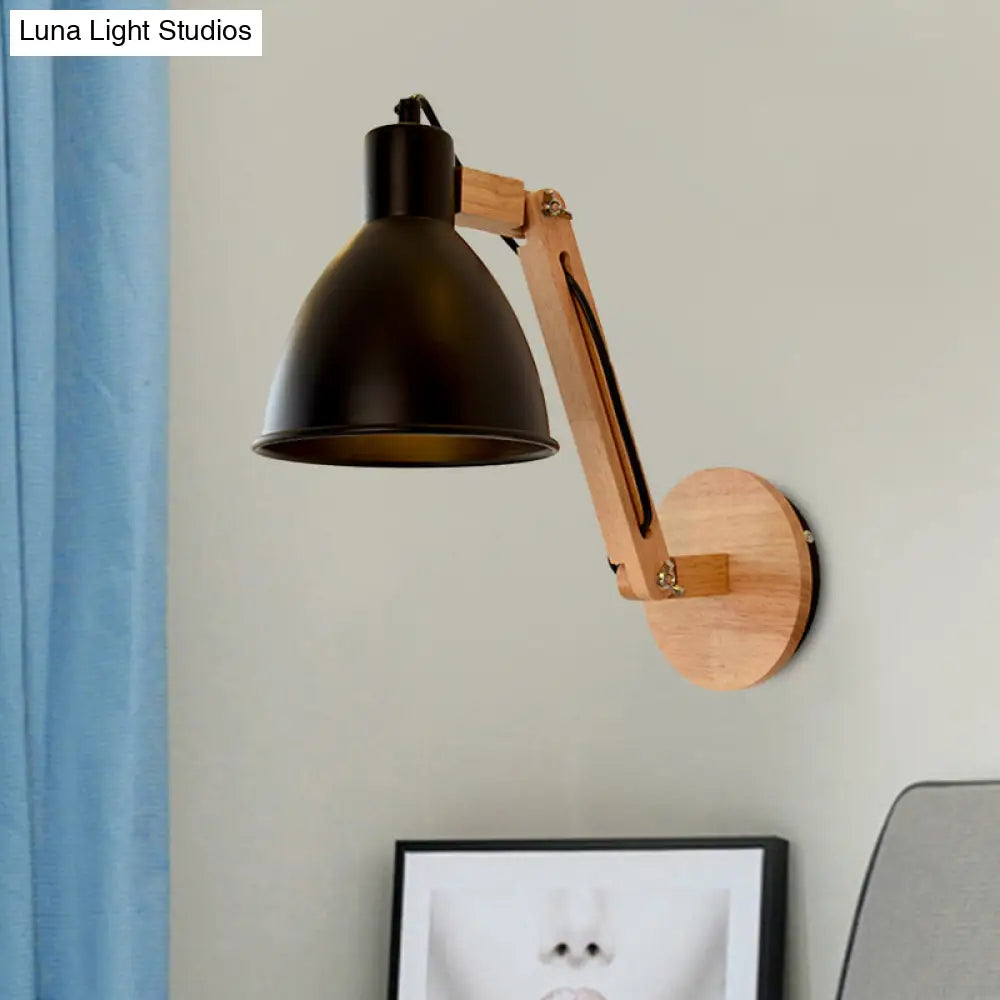 Iron Domed Wall Mounted Lamp: Modern 1 Head Light With Swing Arm And White/Black Finish