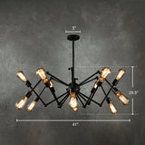 Iron Exposed Bulb Chandelier - Loft Style Restaurant Hanging Lamp With Swing Arm In Black 12 /