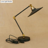 Iron Flat Shade Desk Light- Industrial Black Standing Lamp With Adjustable Arm