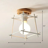 Iron Geometric Semi - Flushmount Ceiling Light For Entryways White / Square Plate