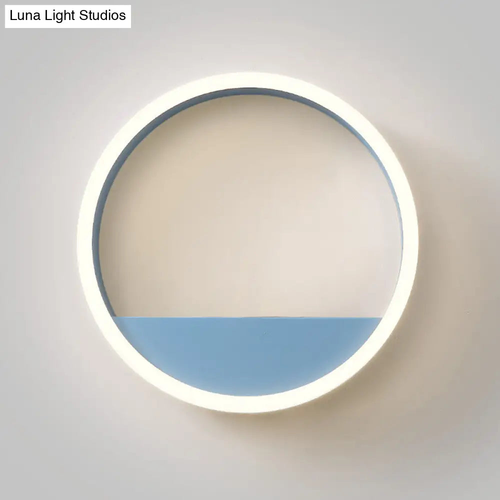 Iron Hoop Flush Mount Wall Light: Macaron Pink/Blue 12/16 Wide Led Sconce With Storage Rack