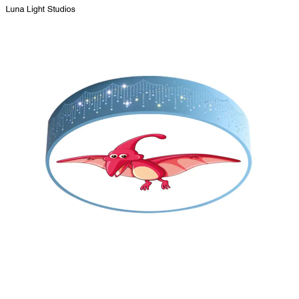 Iron Led Flush Mount Ceiling Light With Dinosaur Pattern In Red/Blue/Green