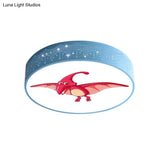 Iron Led Flush Mount Ceiling Light With Dinosaur Pattern In Red/Blue/Green