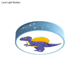 Iron Led Flush Mount Ceiling Light With Dinosaur Pattern In Red/Blue/Green