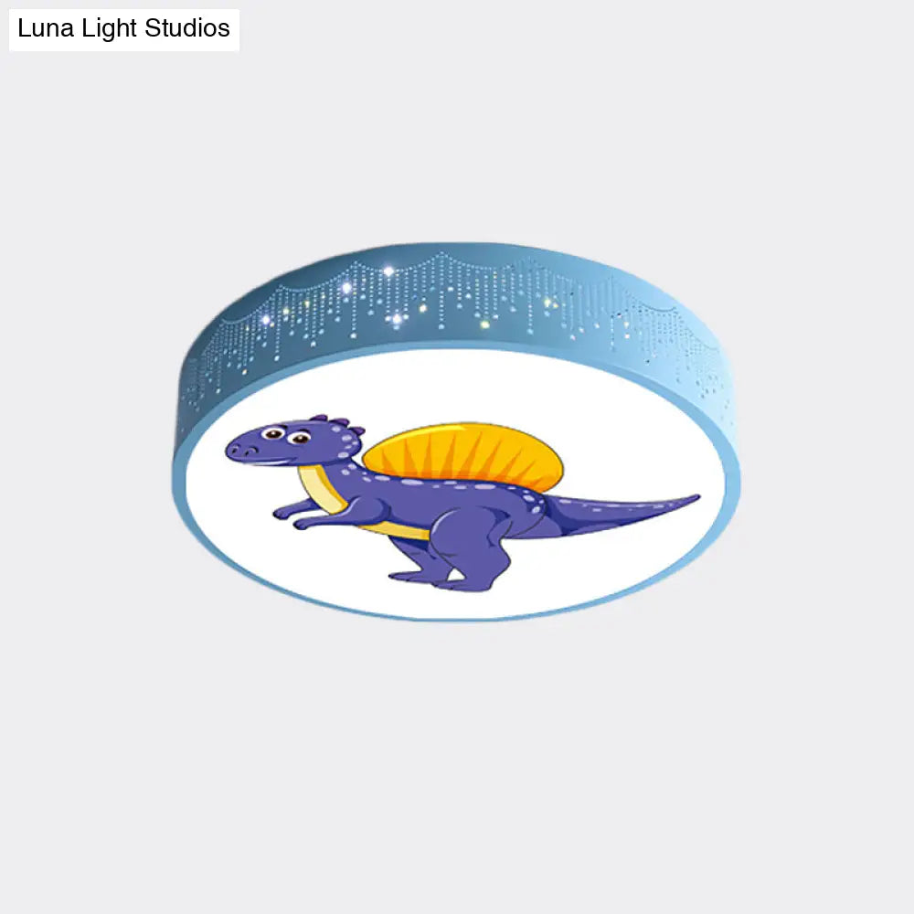 Iron Led Flush Mount Ceiling Light With Dinosaur Pattern In Red/Blue/Green