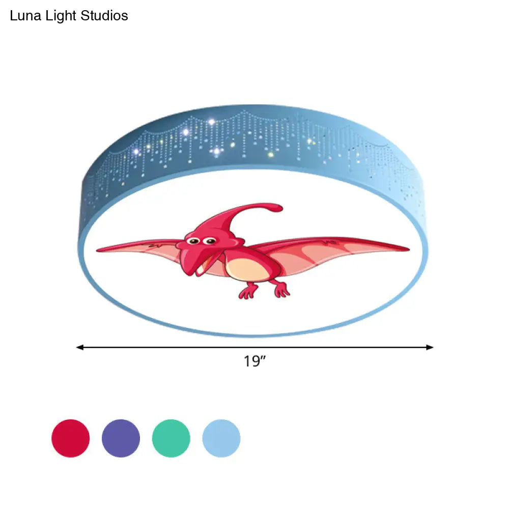 Iron Led Flush Mount Ceiling Light With Dinosaur Pattern In Red/Blue/Green