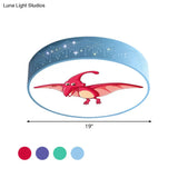 Iron Led Flush Mount Ceiling Light With Dinosaur Pattern In Red/Blue/Green
