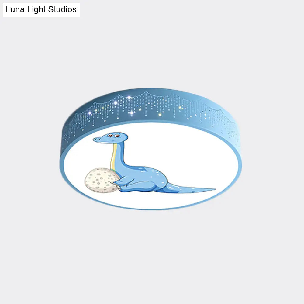 Iron Led Flush Mount Ceiling Light With Dinosaur Pattern In Red/Blue/Green