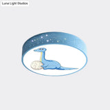 Iron Led Flush Mount Ceiling Light With Dinosaur Pattern In Red/Blue/Green