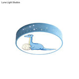 Iron Led Flush Mount Ceiling Light With Dinosaur Pattern In Red/Blue/Green