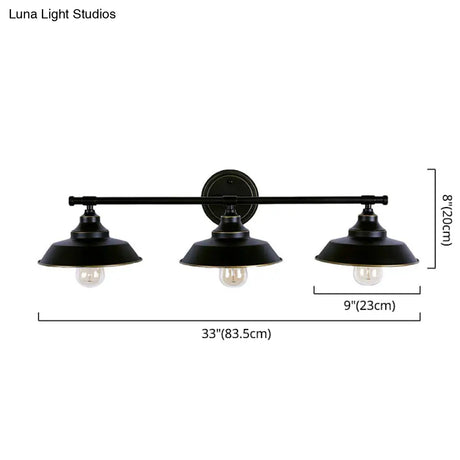 Iron Linear Vanity Wall Lights: 3-Head Mirror Lights With Barn Shade