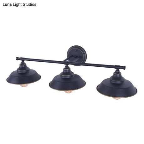 Iron Linear Vanity Wall Lights: 3-Head Mirror Lights With Barn Shade