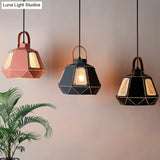 Iron Macaron Pendant Light Kit With 1 Head & Laser-Cut Design In Pink Yellow Or Blue