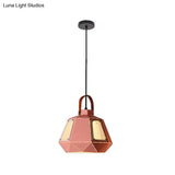 Iron Macaron Pendant Light Kit With 1 Head & Laser-Cut Design In Pink Yellow Or Blue