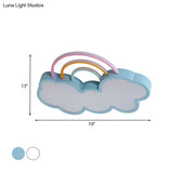 Iron Rainbow & Cloud Led Flushmount Ceiling Light For Nursery - White/Blue 19/23