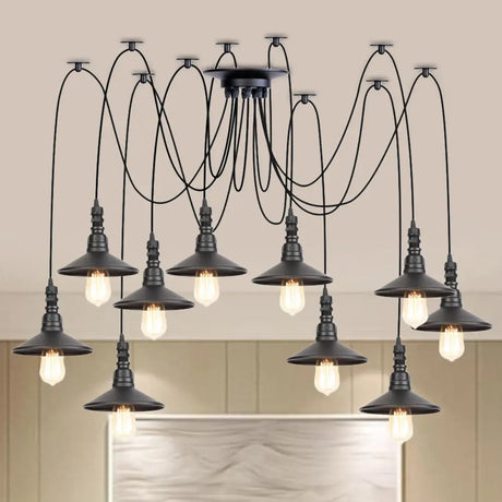 Iron Saucer Vintage Led Pendant Light With Multiple Lights Black Finish 10 /