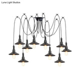 Iron Saucer Vintage Led Pendant Light With Multiple Lights Black Finish