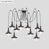 Iron Saucer Vintage Led Pendant Light With Multiple Lights Black Finish