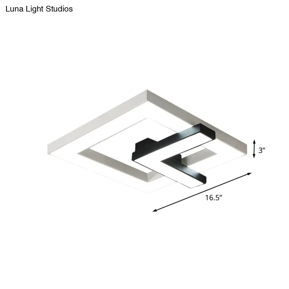 Iron Squared Led Ceiling Flush Mount With Black And White Clock Design White/Warm Light -