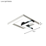 Iron Squared Led Ceiling Flush Mount With Black And White Clock Design White/Warm Light -