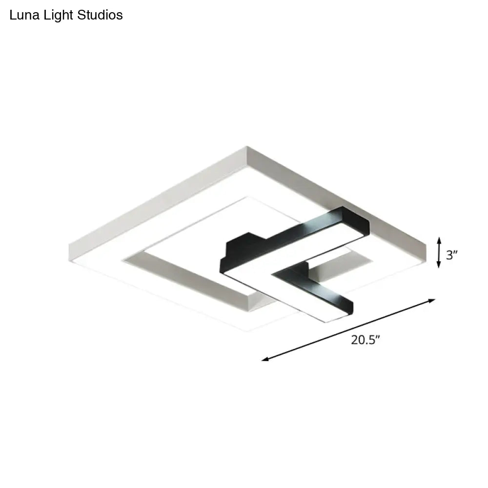 Iron Squared Led Ceiling Flush Mount With Black And White Clock Design White/Warm Light -