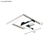 Iron Squared Led Ceiling Flush Mount With Black And White Clock Design White/Warm Light -