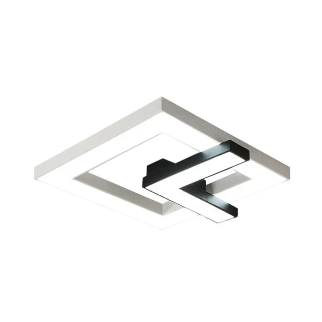 Iron Squared Led Ceiling Flush Mount With Black And White Clock Design White/Warm Light - 16.5/20.5