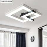 Iron Squared Led Ceiling Flush Mount With Black And White Clock Design White/Warm Light -