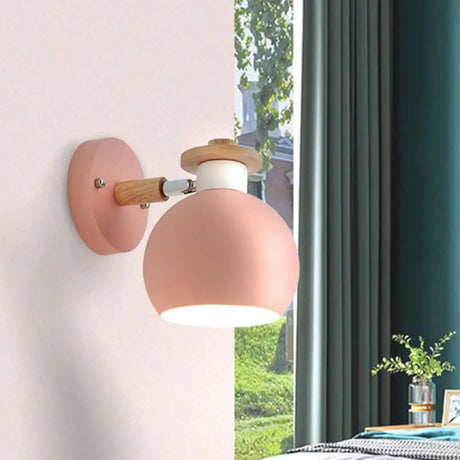 Iron Swivel Shade Reading Lamp - Macaron Wall Lighting For Childrens Bedroom Pink / Globe