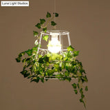 Iron Tapered Cage Pendant Ceiling Light With Decorative Ivy - Retro 1 Head Suspension Lighting For