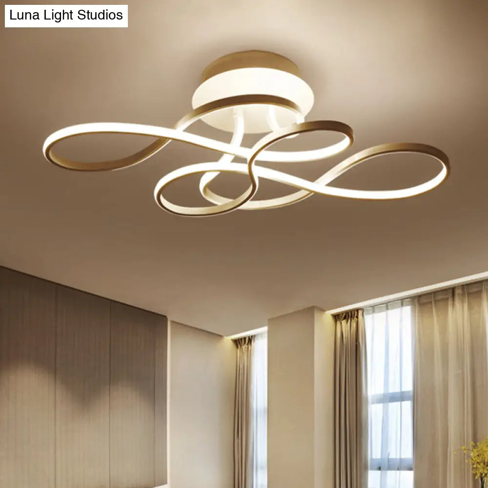 Iron Twisted Ceiling Fixture - Minimalist Black/White Led Semi Mount Lighting With Warm/White Light