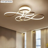 Iron Twisted Ceiling Fixture - Minimalist Black/White Led Semi Mount Lighting With Warm/White Light