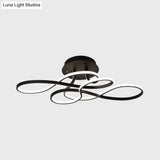 Iron Twisted Ceiling Fixture - Minimalist Black/White Led Semi Mount Lighting With Warm/White Light
