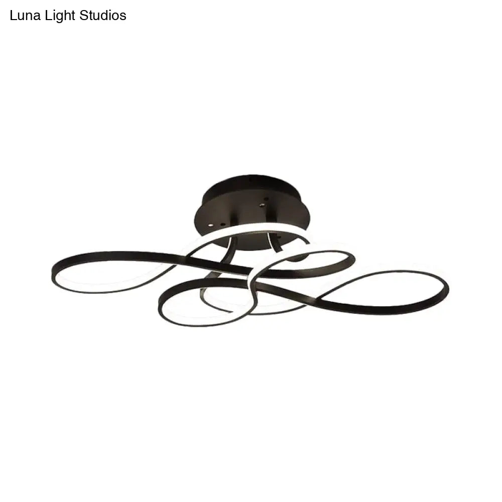 Iron Twisted Ceiling Fixture - Minimalist Black/White Led Semi Mount Lighting With Warm/White Light