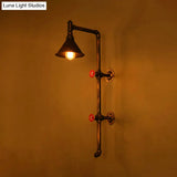 Iron Wall Light Kit - Industrial Single Cone Shade Mount Lamp In Bronze With Valve And Bracket