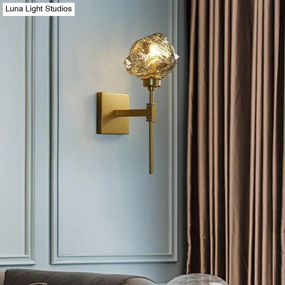 Irregular Shade Wall Sconce - Modern Indoor Light Fixture With Amber/Smoke Gray Glass 1 Head Lamp