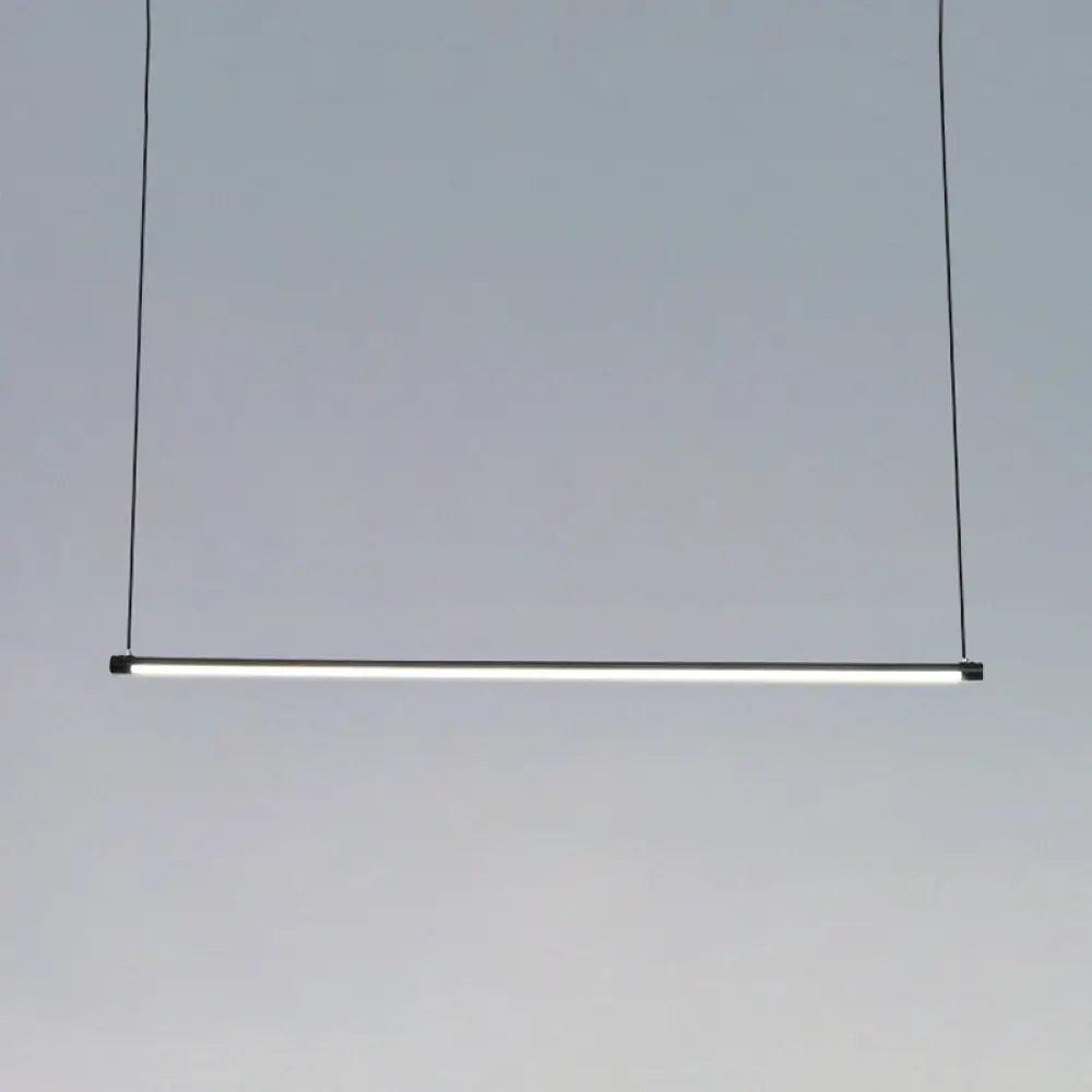 Island Lighting: Ultra Slim Tube Led Office Hanging Lamp In Black - Modern Metal Design Multiple