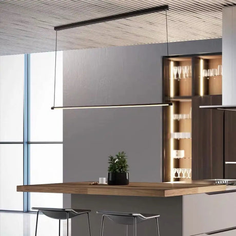 Island Lighting: Ultra Slim Tube Led Office Hanging Lamp In Black - Modern Metal Design Multiple