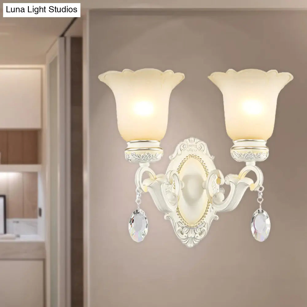 Ivory Flower Wall Sconce Light With White Glass And 1/2 Lights For Traditional Living Rooms