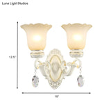 Ivory Flower Wall Sconce Light With White Glass And 1/2 Lights For Traditional Living Rooms