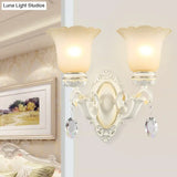 Ivory Flower Wall Sconce Light With White Glass And 1/2 Lights For Traditional Living Rooms